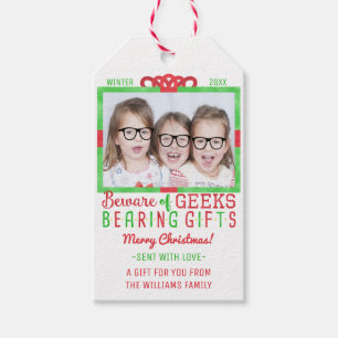 Étiquettes-cadeau Photo famille Noël   Geeks amusants