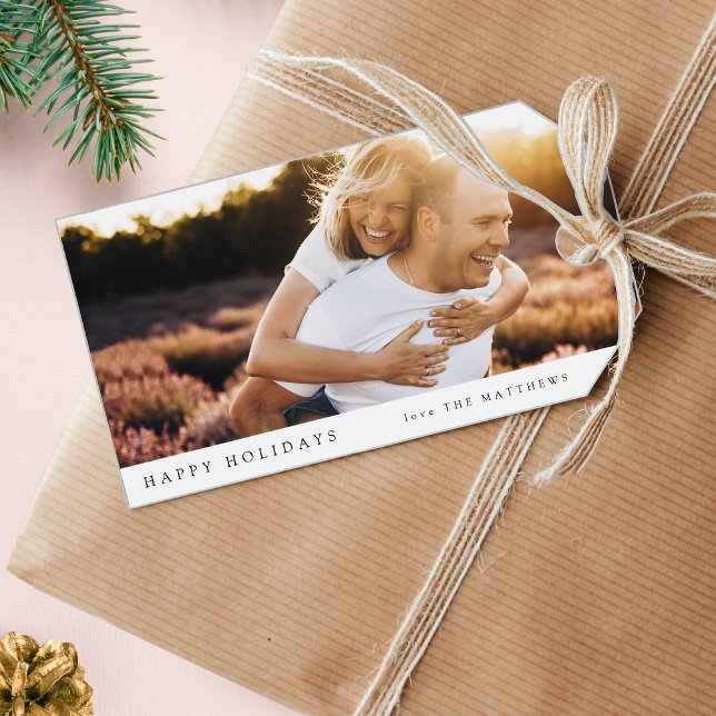 Étiquettes-cadeau Photo minimale du couple Simple Elegant Christma (Créateur téléchargé)