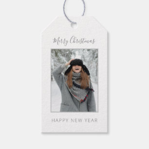 Étiquettes-cadeau Photo minimaliste de Christmas Grey Chevron