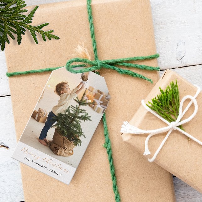 Étiquettes-cadeau Photo minimaliste Joyeux Noël (Minimalist Merry Christmas Photo Gift Tags)