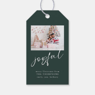 Étiquettes-cadeau Photo moderne Joyeux Script Vert Noël