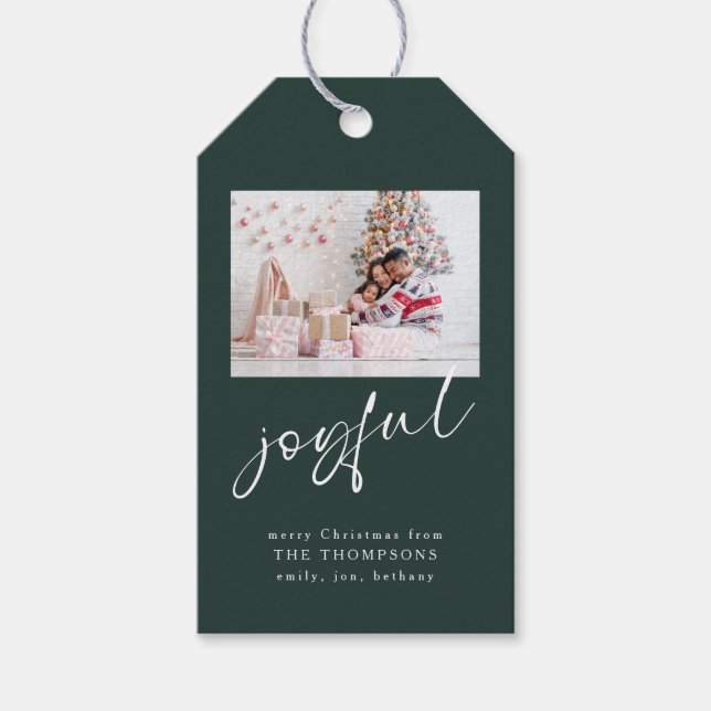 Étiquettes-cadeau Photo moderne Joyeux Script Vert Noël (Devant)