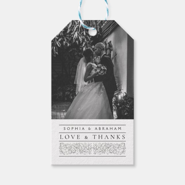 Étiquettes-cadeau Photo officielle Feuille noir blanc Mariage (Devant)