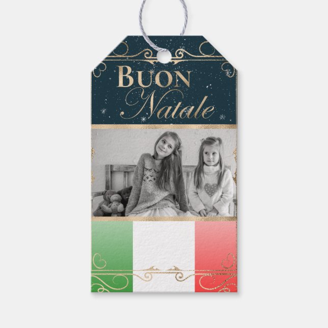 Étiquettes-cadeau Photo personnalisée Boule Natale drapeau italien N (Devant)