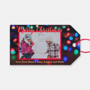 Étiquettes-cadeau Photo personnalisée de lumières de Noël