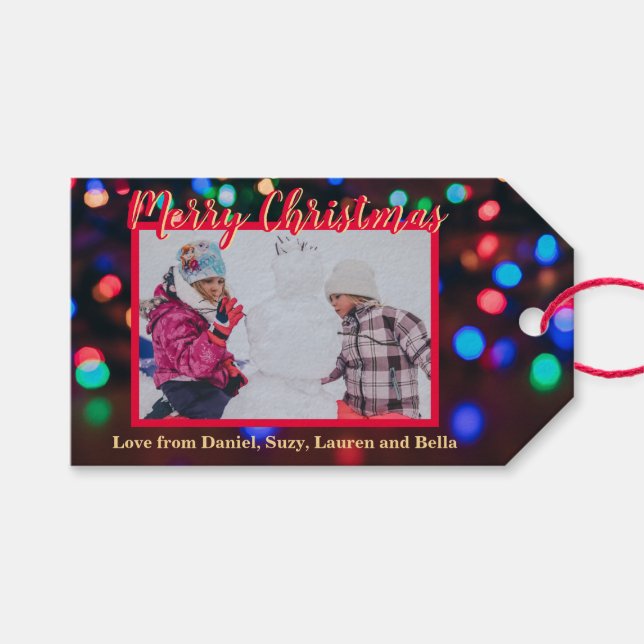 Étiquettes-cadeau Photo personnalisée des lumières de Noël (Devant (Horizontal))