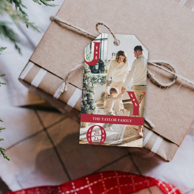 Étiquettes-cadeau photo personnalisée Joyeux Noël cadeau (custom Photo Holiday JOY Christmas Gift Gift Tags)