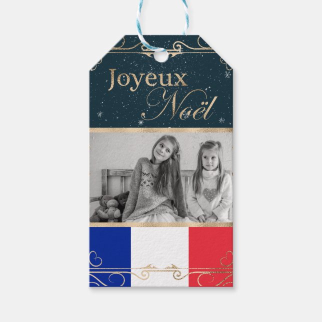 Étiquettes-cadeau Photo personnalisée Joyeux Noël Drapeau français N (Devant)