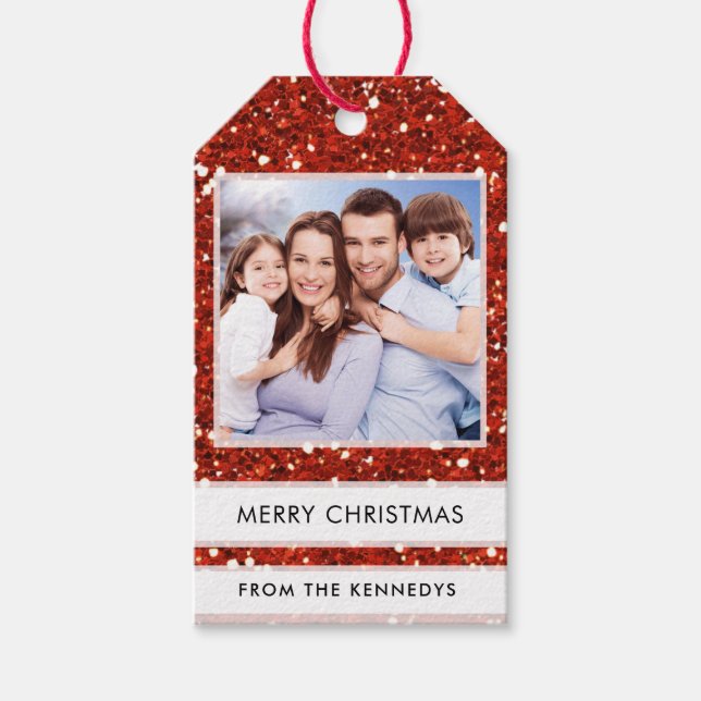 Étiquettes-cadeau Photo personnalisée Joyeux Noël Parties scintillan (Devant)