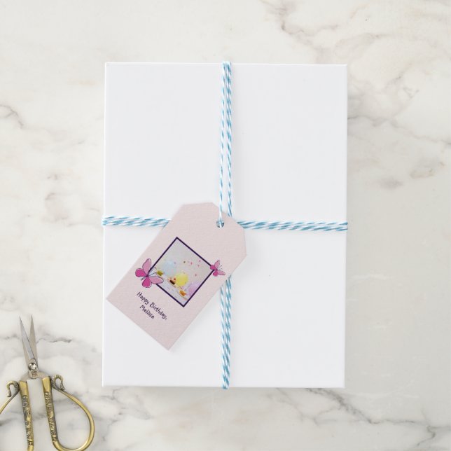 Étiquettes-cadeau Photo Personnalisée Moderne Rose Blush Joyeux Anni (Avec de laficelle)