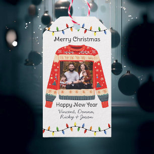 Étiquettes-cadeau Photo personnalisée Sweat de Noël moche