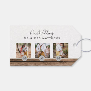Étiquettes-cadeau Photo Rustic Collage Monogram NEWLYWEDS WEDDING