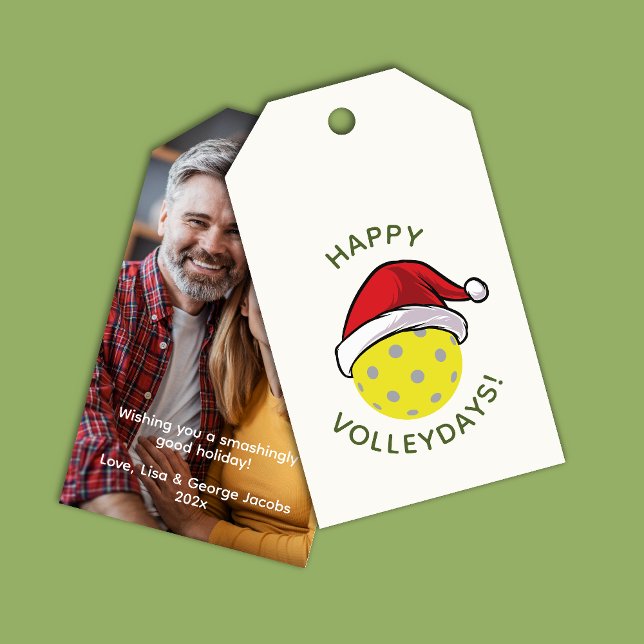 Étiquettes-cadeau Pickleball classique Père Noël photo de Noël blanc (Créateur téléchargé)
