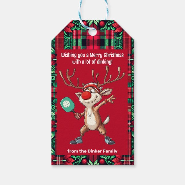 Étiquettes-cadeau Pickleball 🎄 Joyeux Noël, texte personnalisé (Devant)