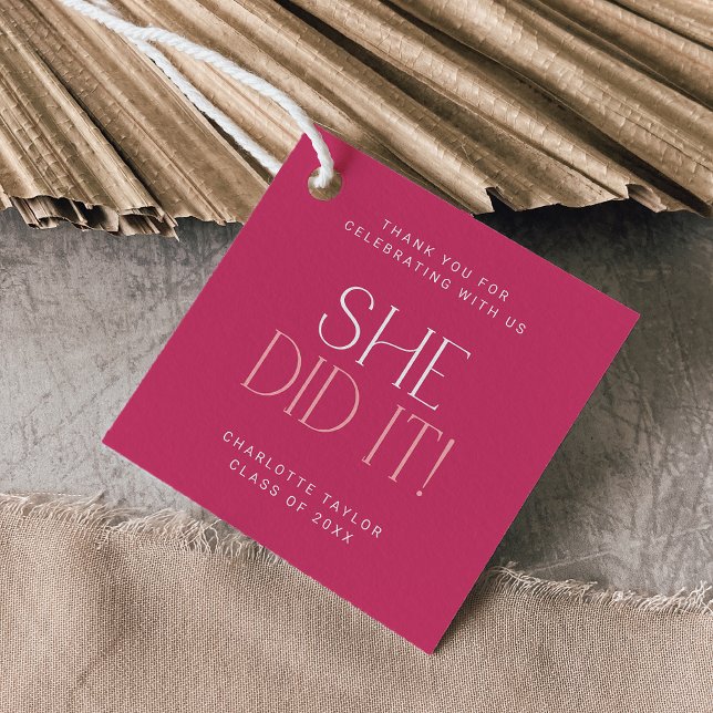 Étiquettes Cadeau Pied moderne | Rose Elle L'A Fait Merci Graduation (Créateur téléchargé)