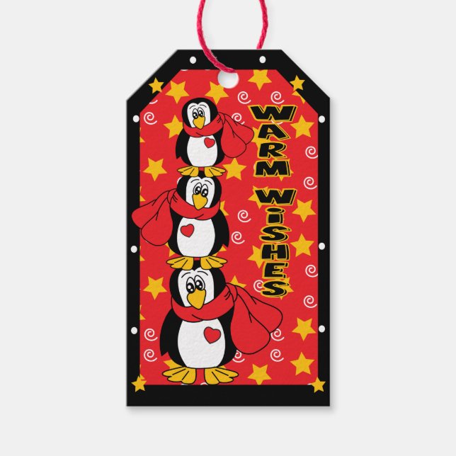 Étiquettes-cadeau Pile de pingouin adorable mignonne (Devant)