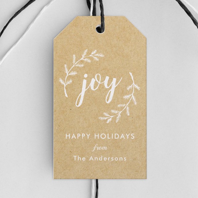 Étiquettes-cadeau Pin d'hiver Wreath Noël Joie Fête (Créateur téléchargé)