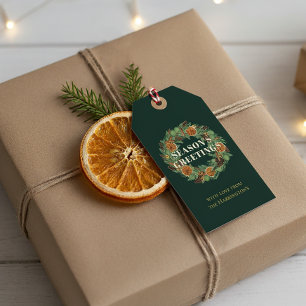 Étiquettes-cadeau Pin Rustique séché Orange Wreath Green Holiday