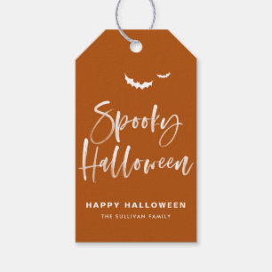 Étiquettes-cadeau Pinceau calligraphique orange brûlé pour Halloween