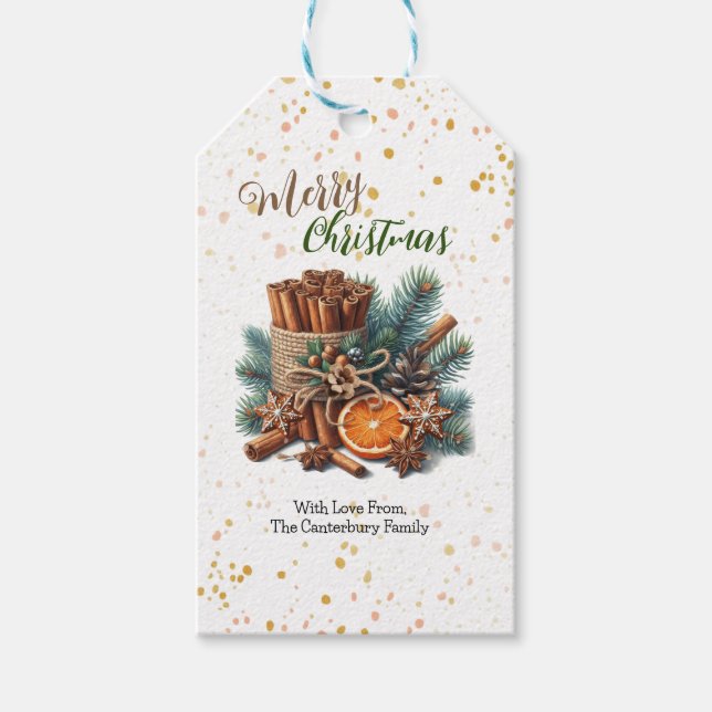 Étiquettes-cadeau Pine Burlap et bâtons de cannelle Noël (Devant)