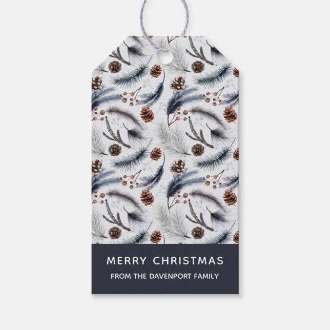 Étiquettes-cadeau Pine Cones et aiguilles de pin Noël Motif (Devant)