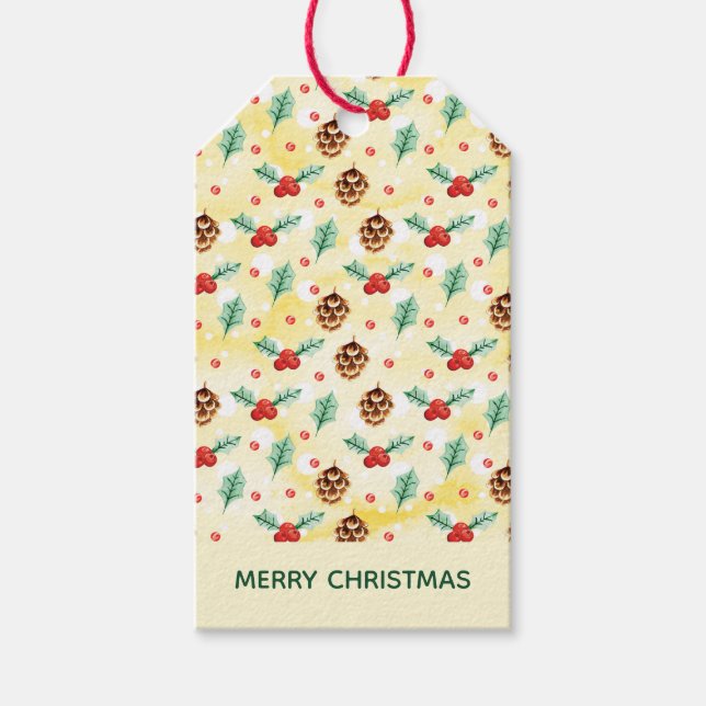 Étiquettes-cadeau Pine Cones et Motif de Noël Holly (Devant)