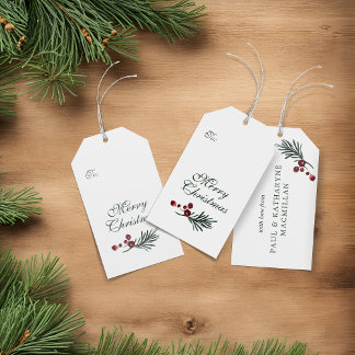 Étiquettes-cadeau Pine d'aquarelle moderne élégant Noël