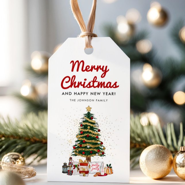 Étiquettes-cadeau Pine fine Script Joyeux Noël (Cute Pine Tree Script Merry Christmas Holiday Gift Tags)