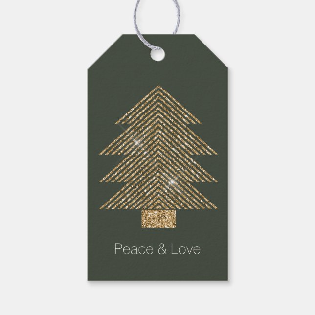 Étiquettes-cadeau Pine Green Gold Glitzy Parties scintillant Arbre d (Devant)