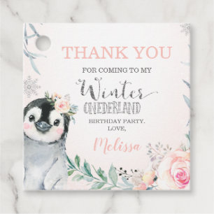 Étiquettes Cadeau Pingouin d'hiver Pingouin d'argent rose Anniversai