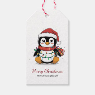 Étiquettes-cadeau Pingouin personnalisé à Noël du Chapeau de Santa