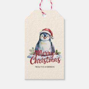 Étiquettes-cadeau Pingouin personnalisé à Noël du Chapeau de Santa