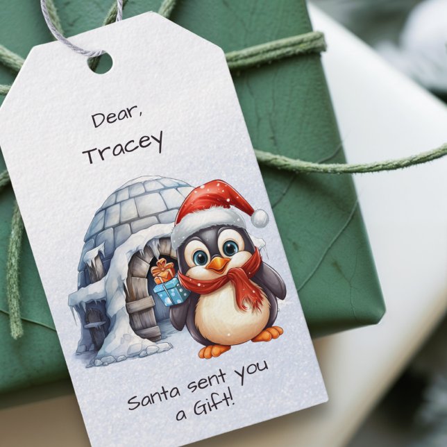 Étiquettes-cadeau Pingouins de chapeau de Santa Cruz Noël aux enfant (Créateur téléchargé)