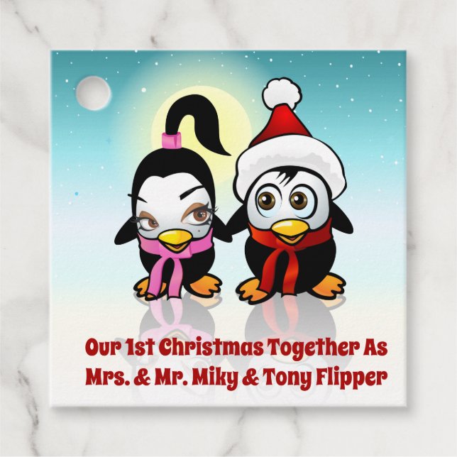 Étiquettes Cadeau Pingouins pour bébés de Noël (Devant)
