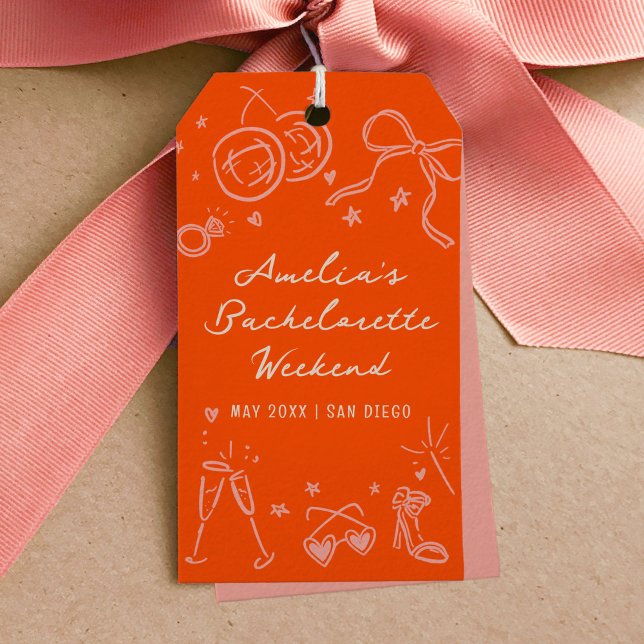 Étiquettes-cadeau Pink and Red Sketch Bachelorette Party Favoriser (Pink and Red Sketch Bachelorette Party Favor Gift Tags)
