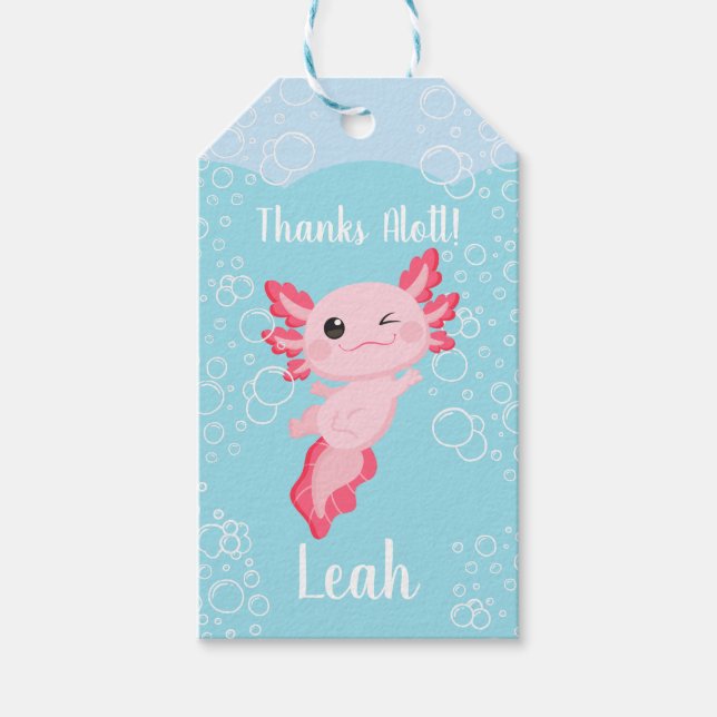 Étiquettes-cadeau Pink Axolotl fête d'anniversaire (Devant)