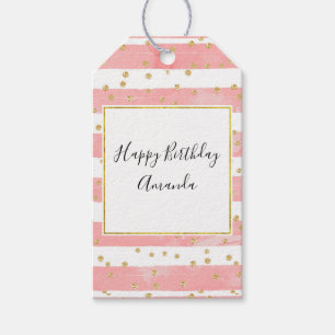 Étiquettes-cadeau Pink Blush Stripes with Faux Gold Confeti