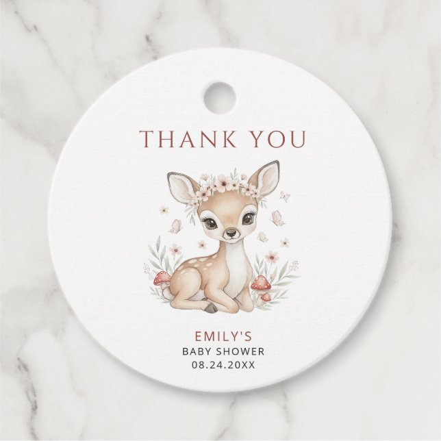 Étiquettes Cadeau Pink Blush Woodland Deer Girl Baby Shower (Devant)