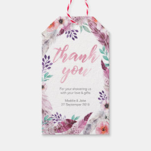 Étiquettes-cadeau Pink Boho Feather merci pour les balises