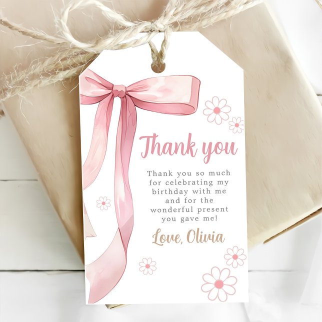 Étiquettes-cadeau Pink Bow 1er anniversaire fille (Créateur téléchargé)