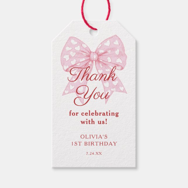 Étiquettes-cadeau Pink Bow amour fille fête d'anniversaire (Devant)