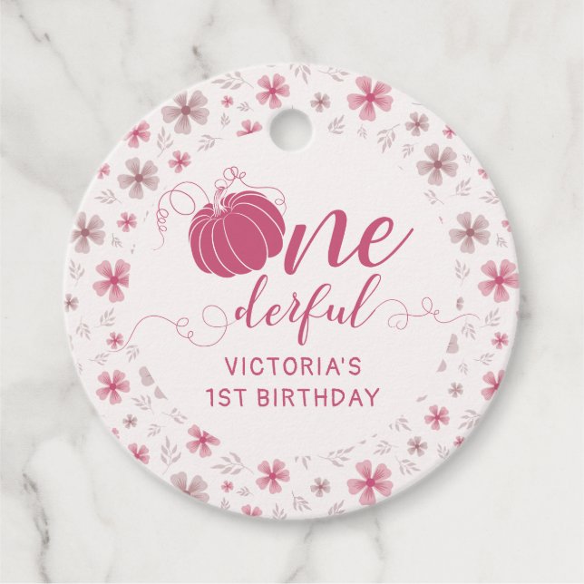 ÉTIQUETTES CADEAU PINK BOW & ARCH FALL PUMPKIN FLOWERS BIRTHDAY (Devant)