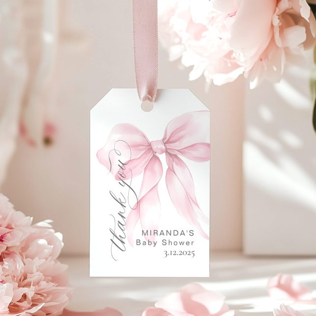 Étiquettes-cadeau Pink Bow Baby Girl Shower Merci (Créateur téléchargé)