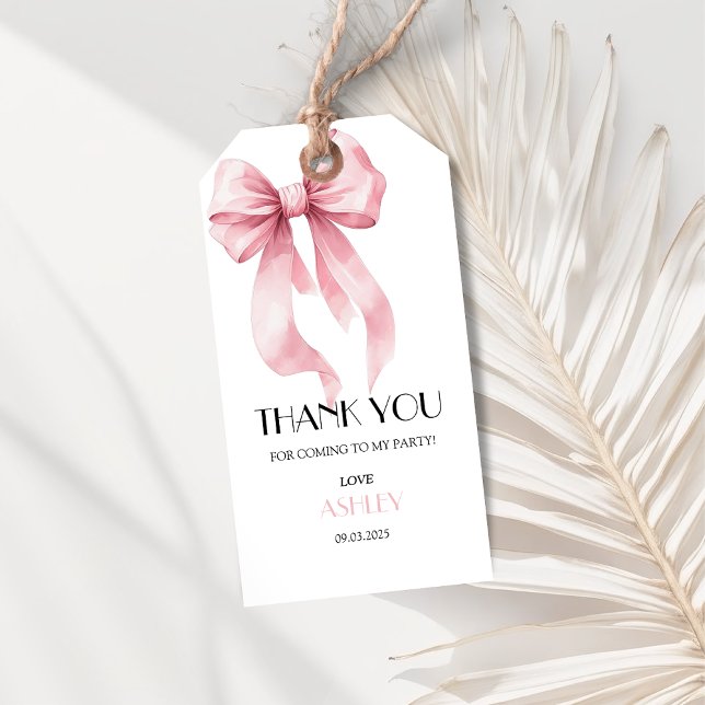 Étiquettes-cadeau Pink Bow Birthday  (Pink bow thank you gift tag.)