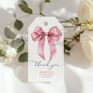 Étiquettes-cadeau Pink Bow fille fête d'anniversaire merci