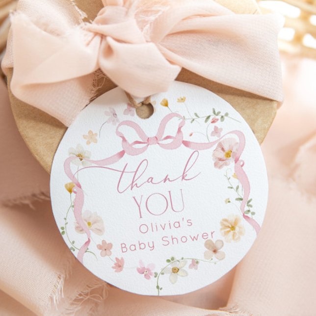Étiquettes Cadeau Pink Bow floral Baby in Bloom Baby shower (Créateur téléchargé)