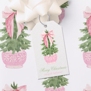 Étiquettes-cadeau Pink Bow Ginger Jar Christmas Tree Photo