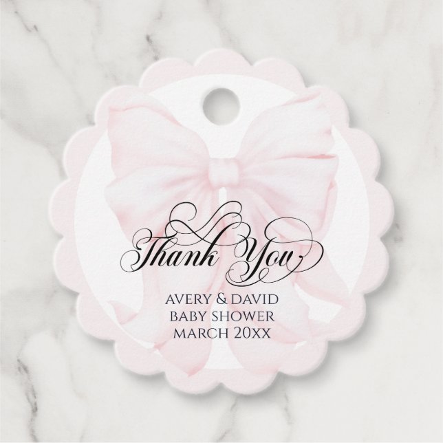 Étiquettes Cadeau Pink Bow moderne Élégant Baby shower fille (Devant)