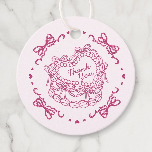 Étiquettes Cadeau Pink Bow Retro Coquette gâteau Coquette Anniversai (Devant)