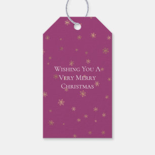 Étiquettes-cadeau Pink Boysenberry Christmas Gold Snowflakes